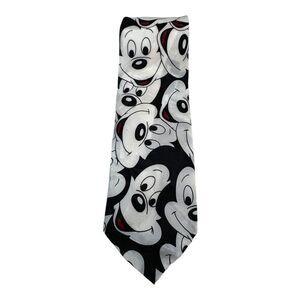 Mickey Mouse Print Polyester Tie By Balancine Hot Cakes Disney Black White Face
